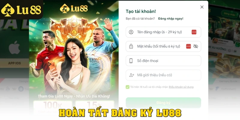 Hoàn tất đăng ký Lu88
